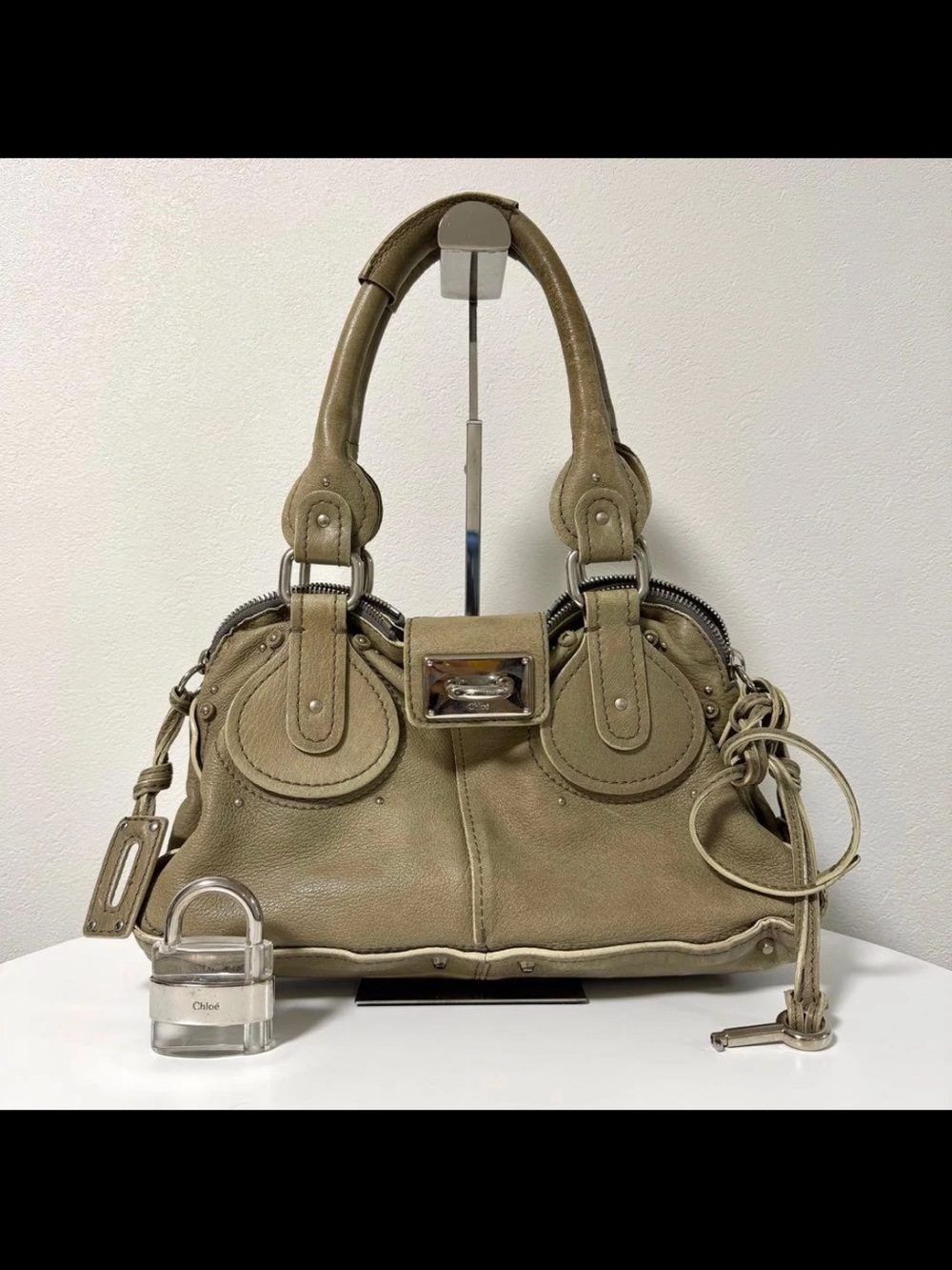 Chloe Olive-Taupe Leather Shoulder Bag